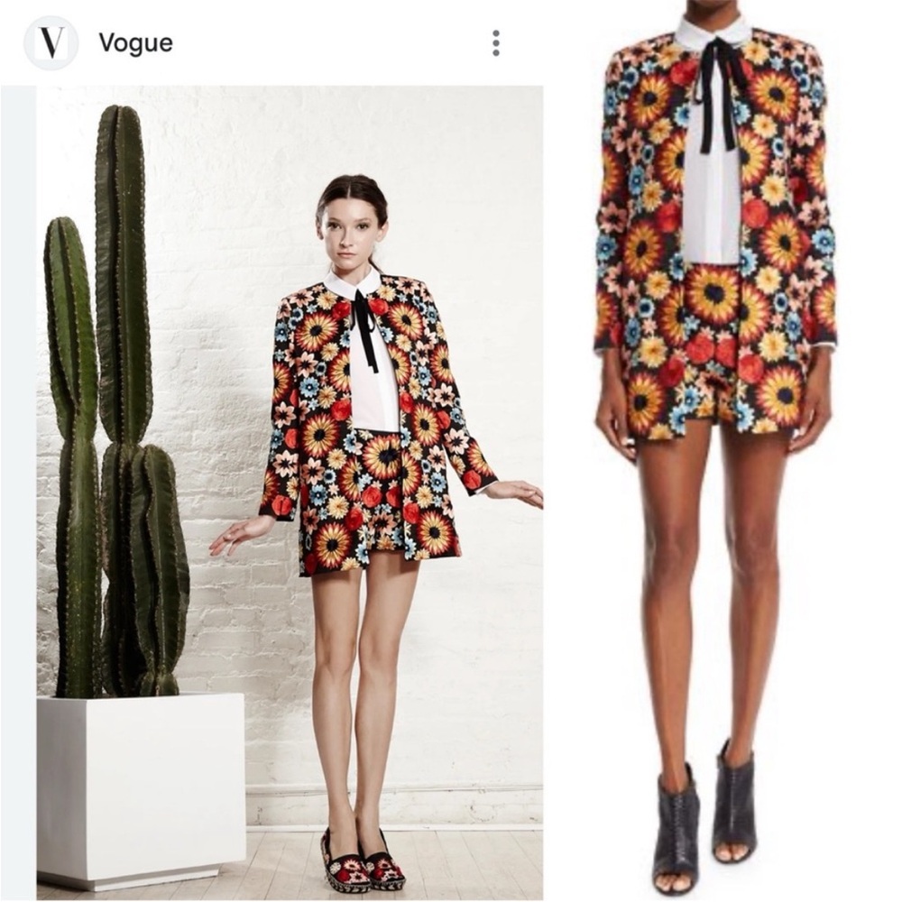 Alice + Olivia Rory Embroidered Long Jacket and Sherri Floral Embroidered Shorts - Picture 3 of 13